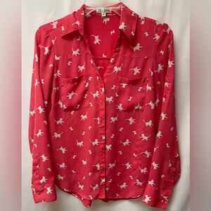 Express Vibrant Red Portofino Shirt with White Cat Accents